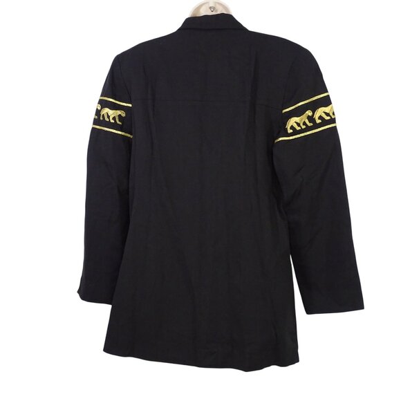 Vtg Stephanie Queller Black Blazer Jacket Women Size 10 Embroidered Rayon Wool - Picture 5 of 11